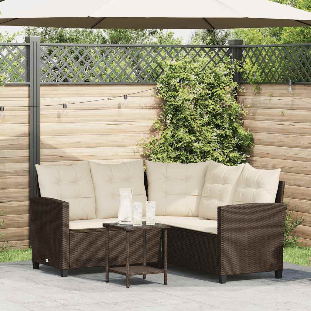 vidaXL Canapé de jardin d'angle avec table et coussins en polyrotin marron