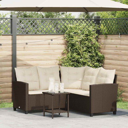 vidaXL Canapé de jardin d'angle avec table et coussins en polyrotin marron