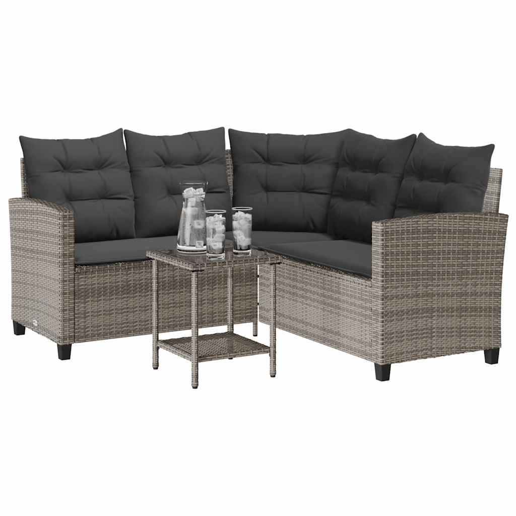 vidaXL Canapé d'angle de jardin avec table et coussins Gris résine tressée