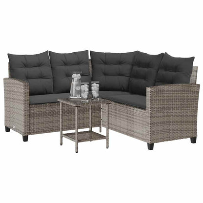 vidaXL Canapé d'angle de jardin avec table et coussins Gris résine tressée