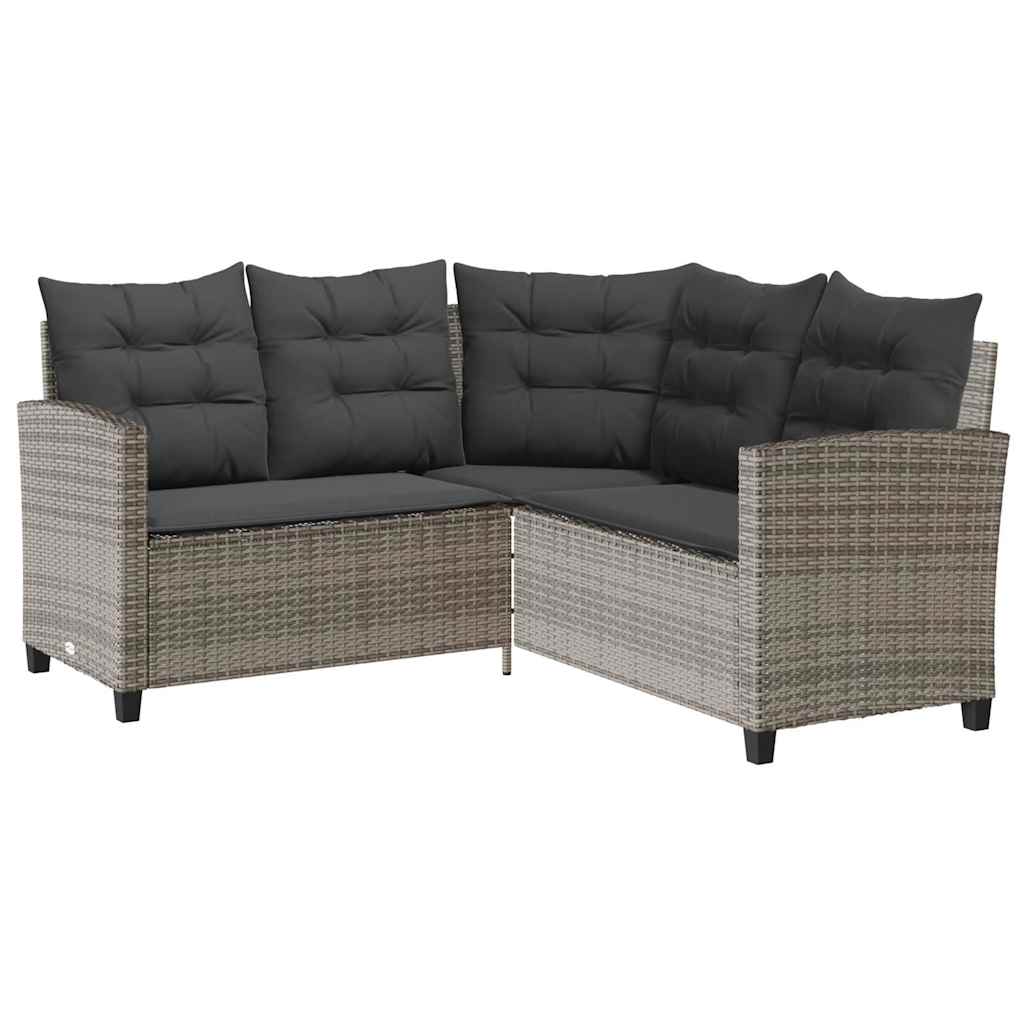 Gartensofa in L-Form mit Tisch und Kissen Grau Poly Rattan