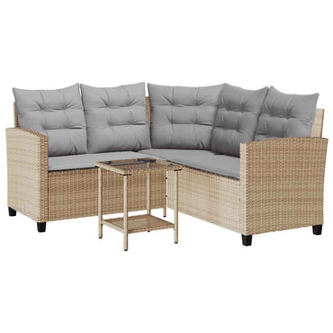 vidaXL Canapé d'angle de jardin avec table et coussins en polyrotin beige