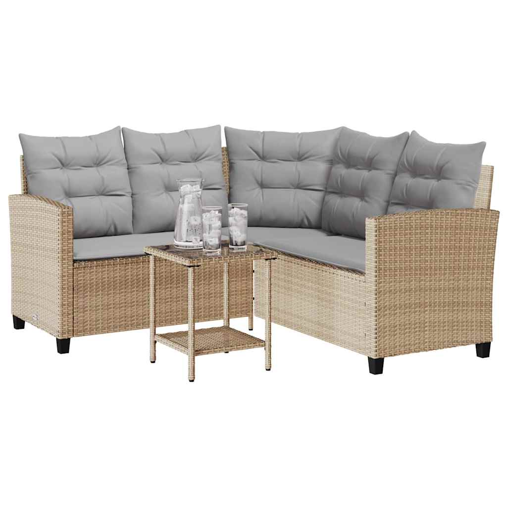vidaXL Canapé d'angle de jardin avec table et coussins en polyrotin beige