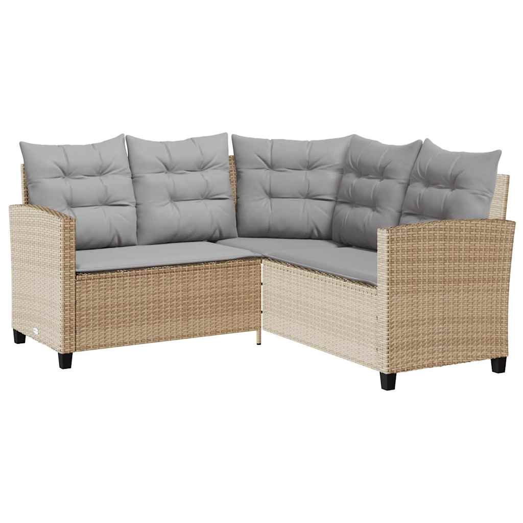 vidaXL Canapé d'angle de jardin avec table et coussins en polyrotin beige