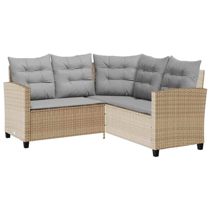 vidaXL Canapé d'angle de jardin avec table et coussins en polyrotin beige