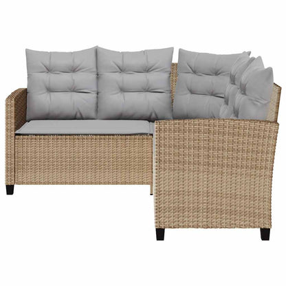 vidaXL Canapé d'angle de jardin avec table et coussins en polyrotin beige