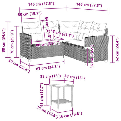 vidaXL Canapé d'angle de jardin avec table et coussins en polyrotin beige