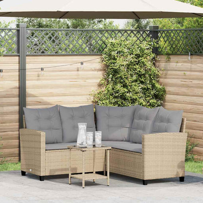 vidaXL Canapé d'angle de jardin avec table et coussins en polyrotin beige