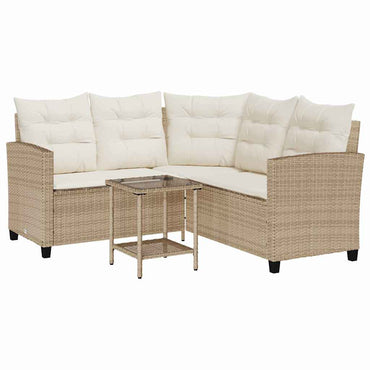 vidaXL Salon de jardin en L avec table et coussins en polyrotin beige