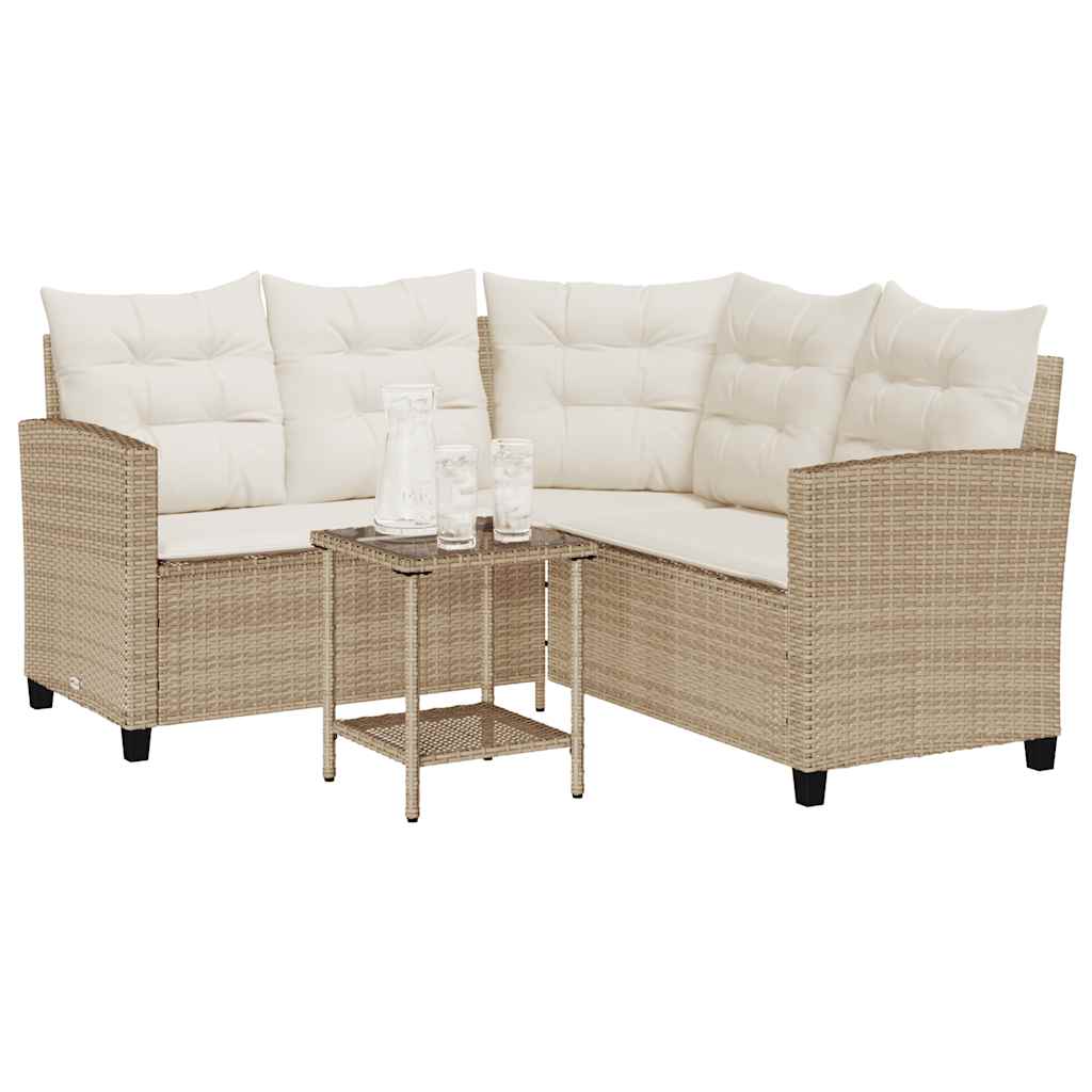 vidaXL Salon de jardin en L avec table et coussins en polyrotin beige