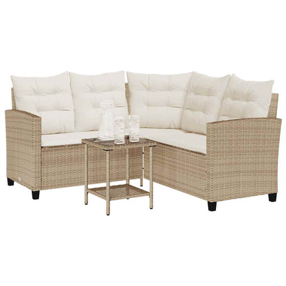 vidaXL Salon de jardin en L avec table et coussins en polyrotin beige