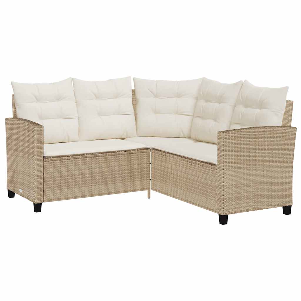 vidaXL Salon de jardin en L avec table et coussins en polyrotin beige