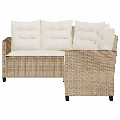 vidaXL Salon de jardin en L avec table et coussins en polyrotin beige