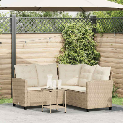 vidaXL Salon de jardin en L avec table et coussins en polyrotin beige