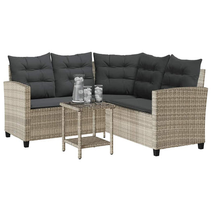 vidaXL Gartensofa in L-Form mit Tisch und Kissen Hellgrau Poly Rattan