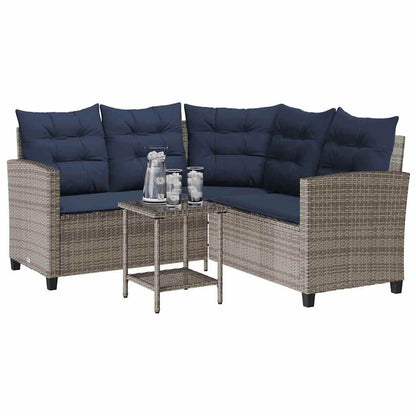 vidaXL Gartensofa in L-Form mit Tisch und Kissen Grau Poly Rattan
