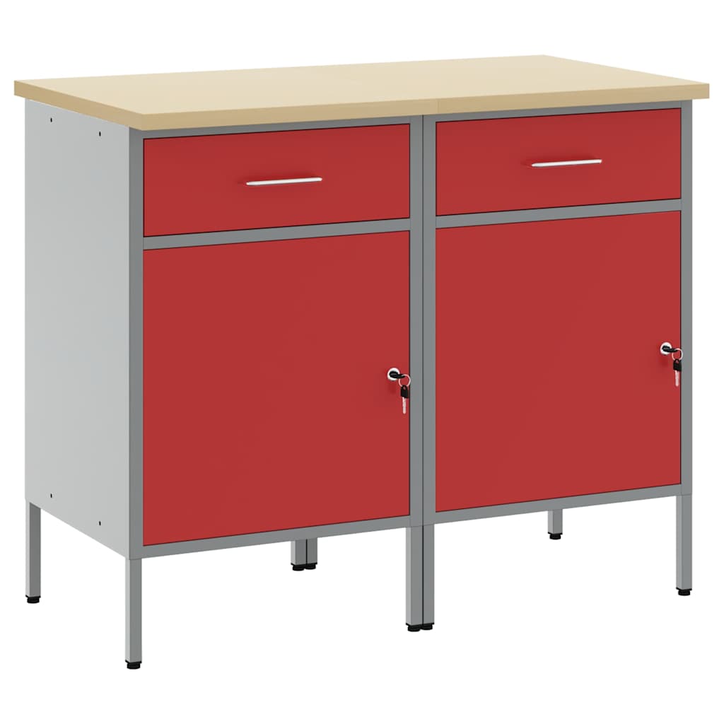 Werkbank mit Schubladen 2 pcs Rot und Grau 100 x 55 x 85 cm