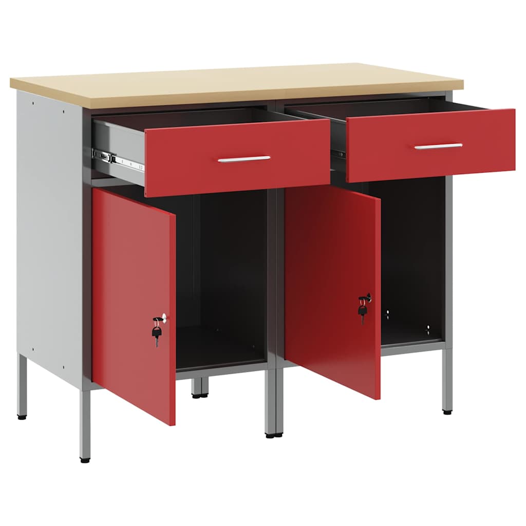 Werkbank mit Schubladen 2 pcs Rot und Grau 100 x 55 x 85 cm