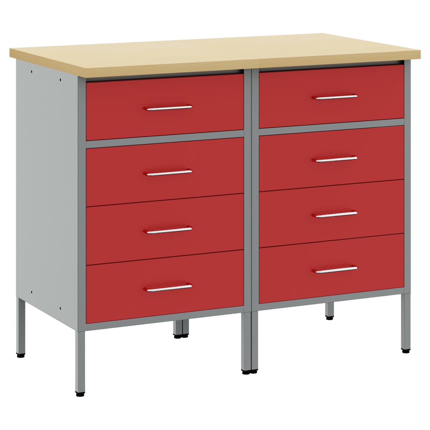 Werkbank mit Schubladen 2 pcs Rot und Grau 100 x 55 x 85 cm
