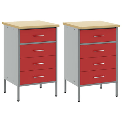 Werkbank mit Schubladen 2 pcs Rot und Grau 100 x 55 x 85 cm