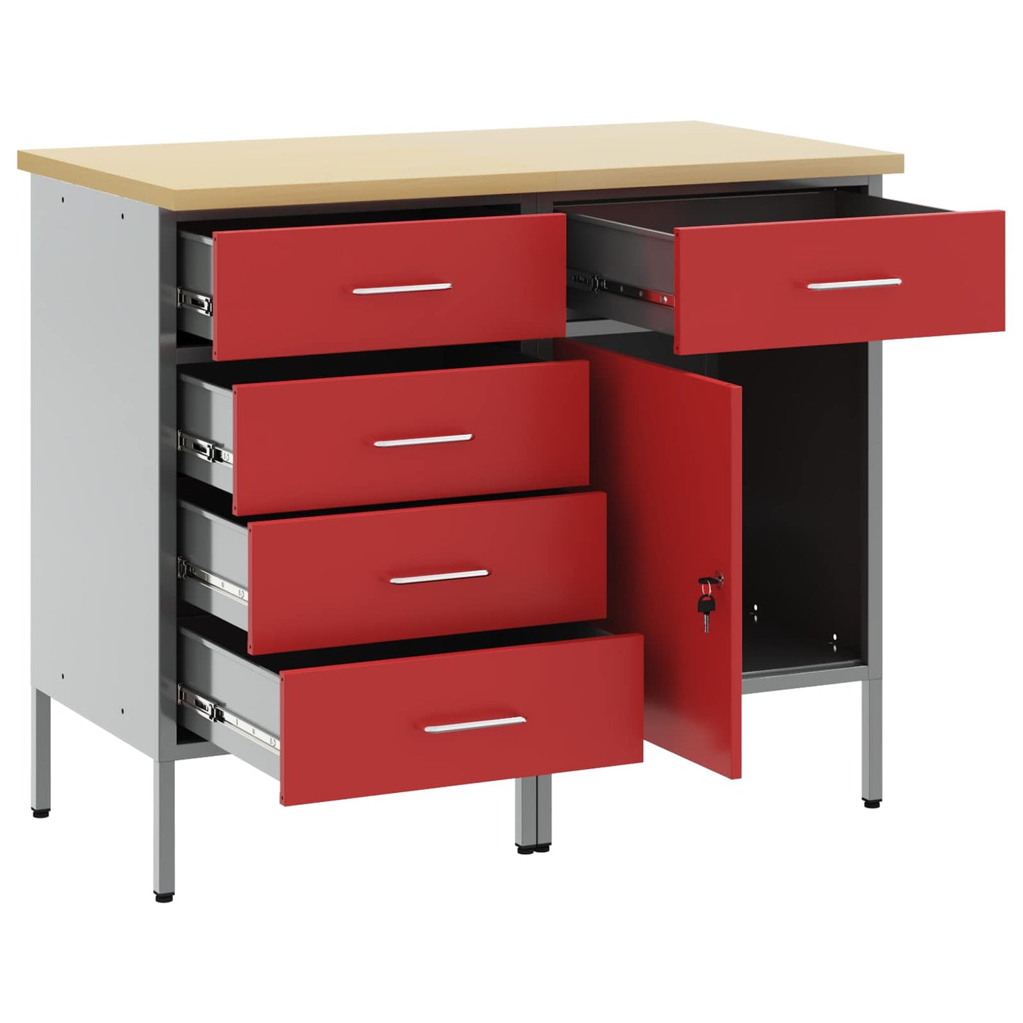 Werkbank mit Schubladen 2 pcs Rot und Grau 75 x 45 x 85 cm