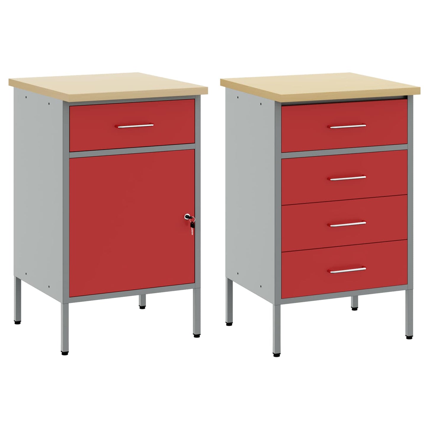 Werkbank mit Schubladen 2 pcs Rot und Grau 75 x 45 x 85 cm