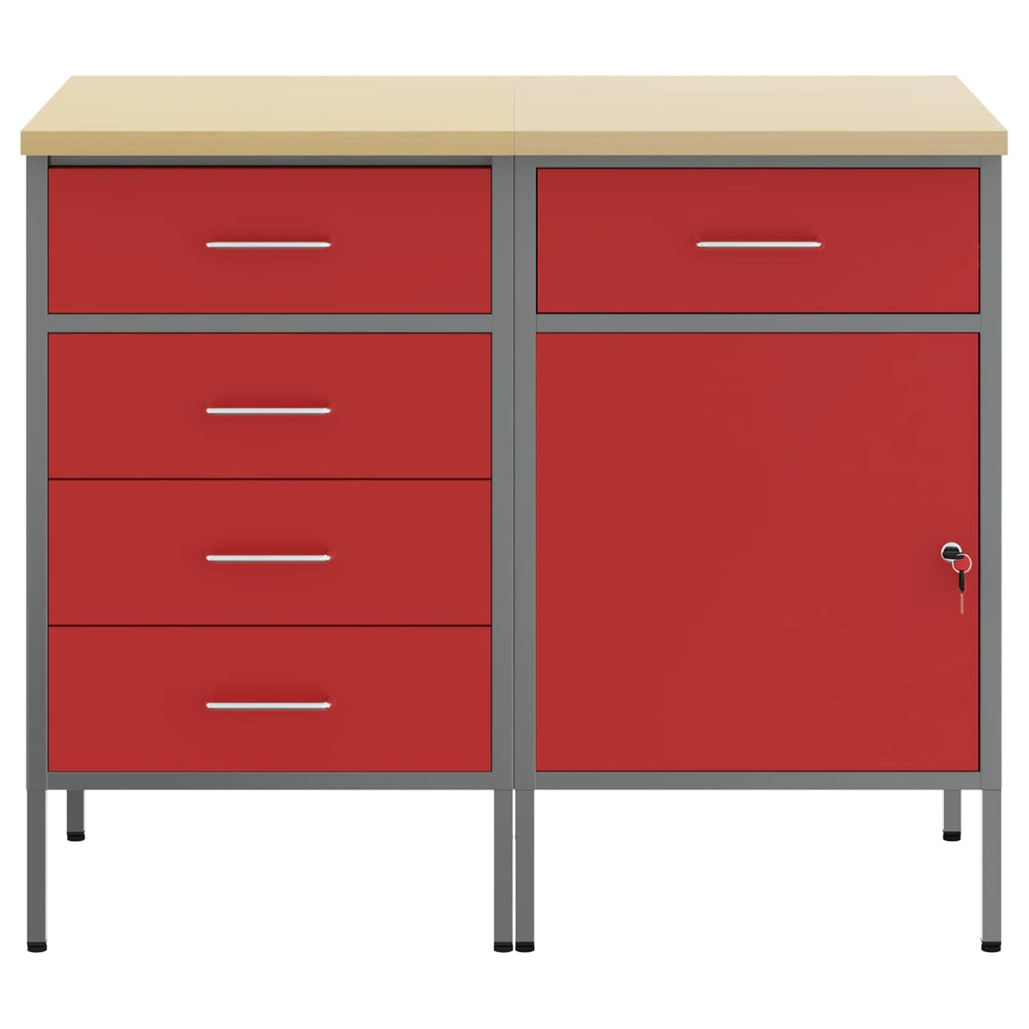 Werkbank mit Schubladen 2 pcs Rot und Grau 75 x 45 x 85 cm