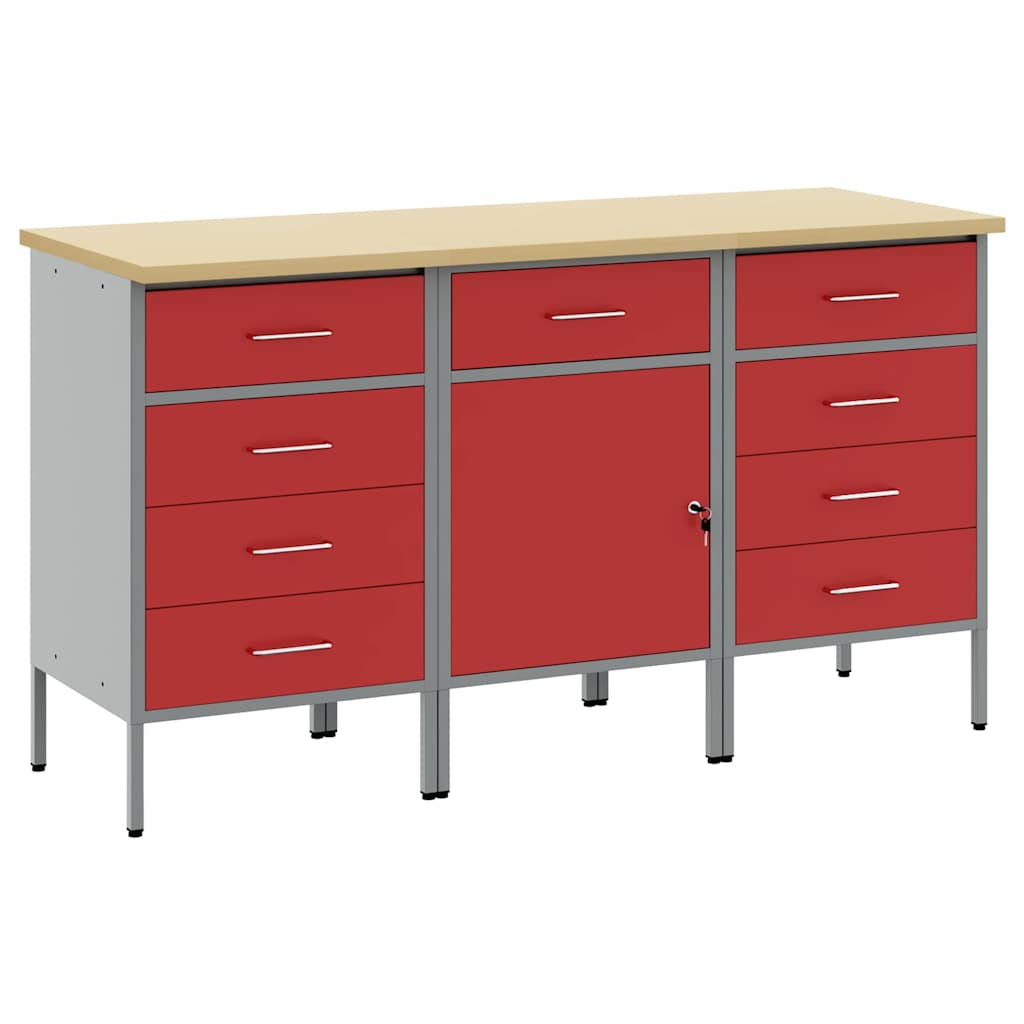 Werkbank mit Schubladen 3 pcs Rot und Grau 150 x 55 x 85 cm