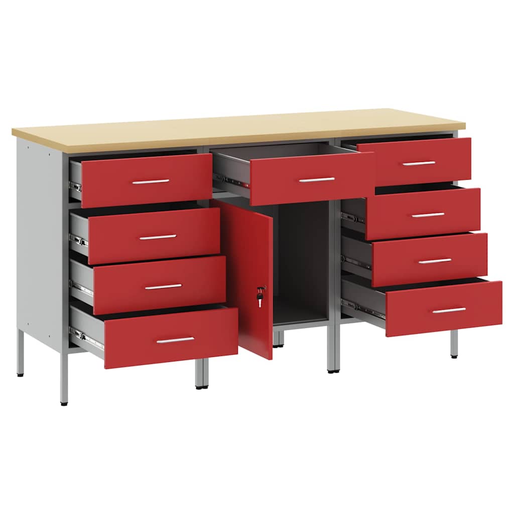 Werkbank mit Schubladen 3 pcs Rot und Grau 150 x 55 x 85 cm