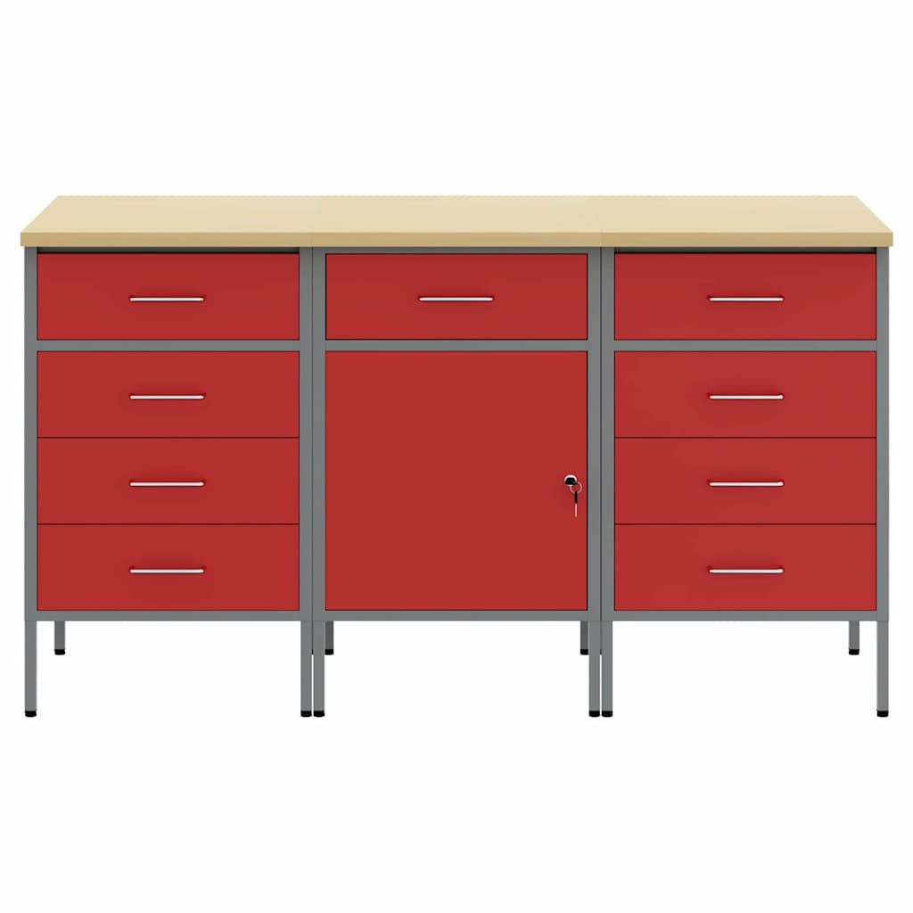 Werkbank mit Schubladen 3 pcs Rot und Grau 150 x 55 x 85 cm
