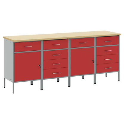 Werkbank mit Schubladen 4 pcs Rot und Grau 200 x 55 x 85 cm
