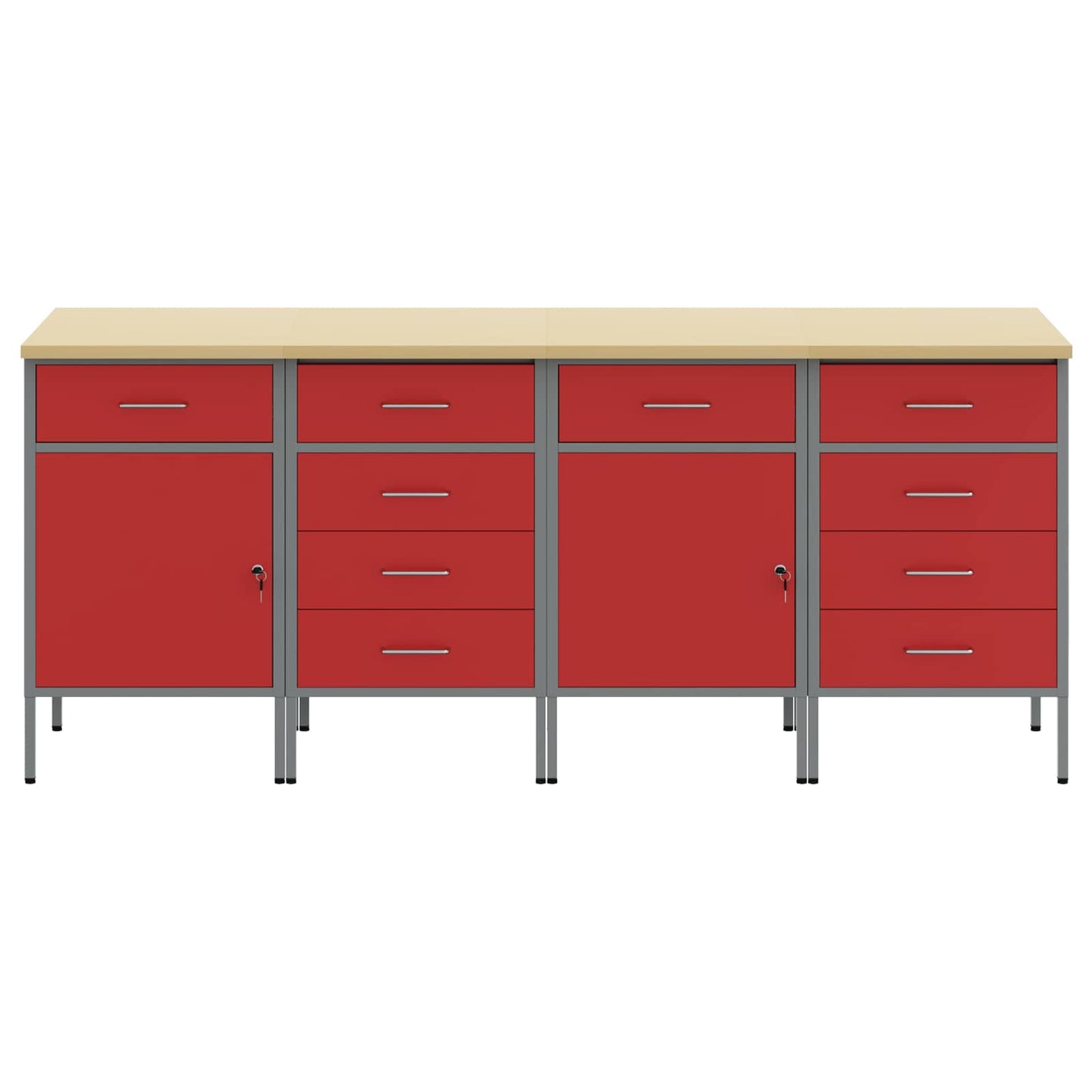 Werkbank mit Schubladen 4 pcs Rot und Grau 200 x 55 x 85 cm