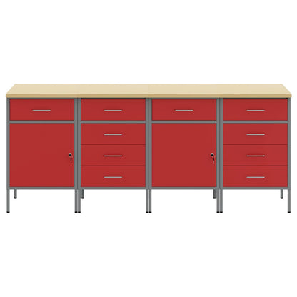 Werkbank mit Schubladen 4 pcs Rot und Grau 200 x 55 x 85 cm