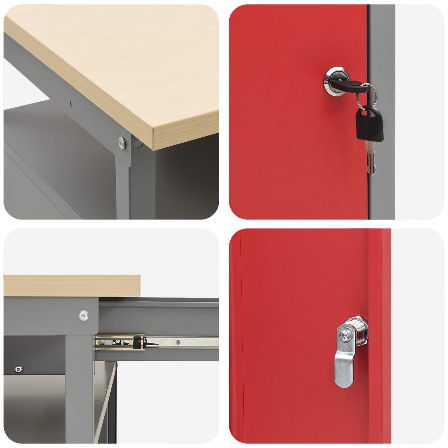 Werkbank-Set mit Schubladen 2 pcs Rot und Grau 200 x 55 x 85 cm