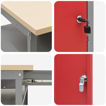 Werkbank-Set mit Schubladen 2 pcs Rot und Grau 200 x 55 x 85 cm