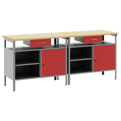 Werkbank-Set mit Schubladen 2 pcs Rot und Grau 200 x 55 x 85 cm