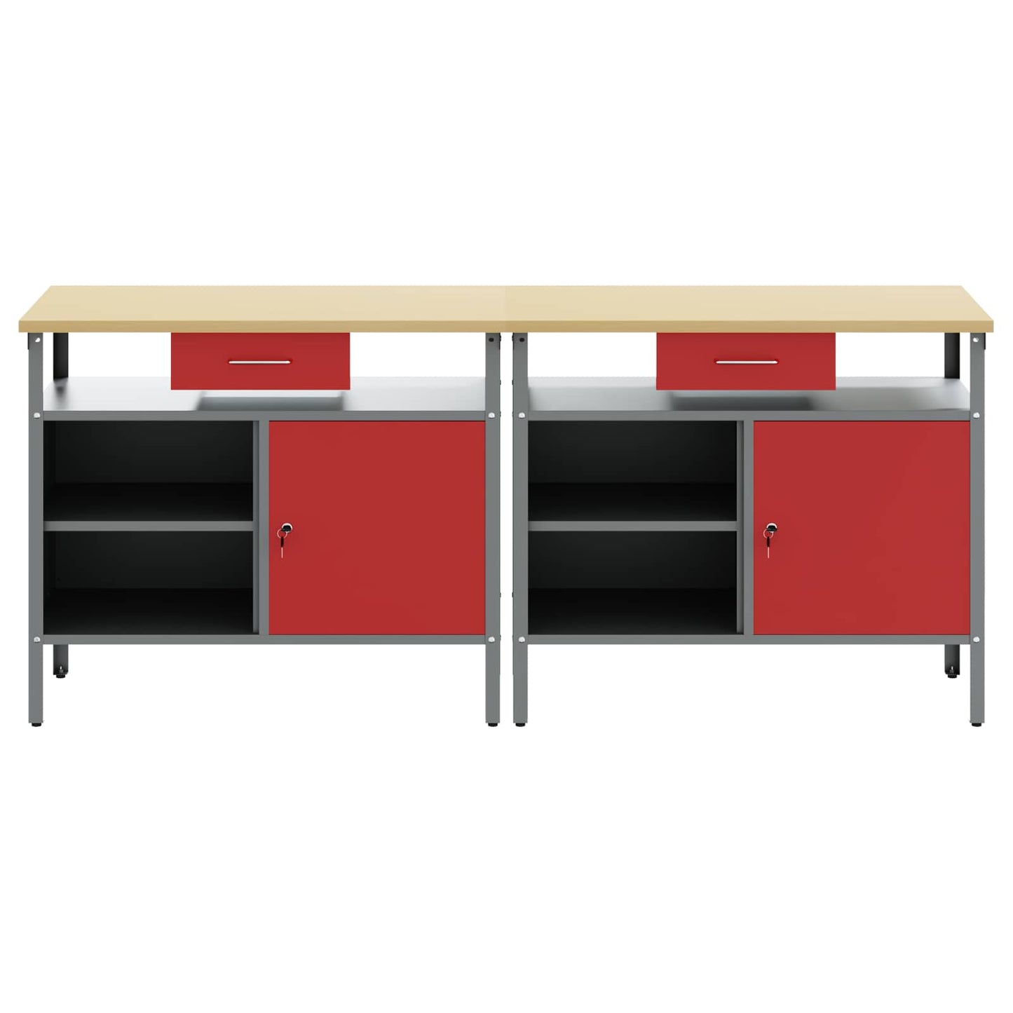 Werkbank-Set mit Schubladen 2 pcs Rot und Grau 200 x 55 x 85 cm