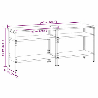 Werkbank-Set mit Regal 2 pcs Beige und Grau 200 x 55 x 85 cm