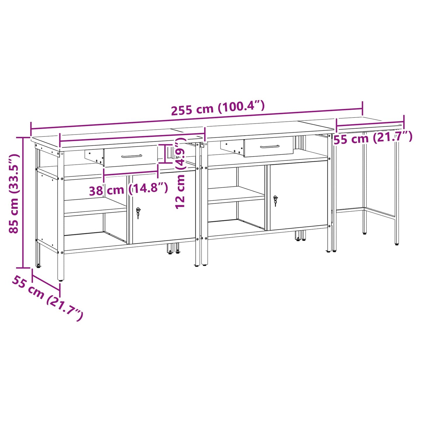 Werkbank-Set 3 pcs Schwarz und Grau Pulverbeschichteter Stahl