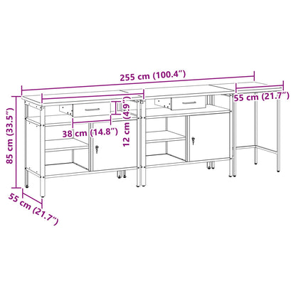 Werkbank-Set 3 pcs Schwarz und Grau Pulverbeschichteter Stahl