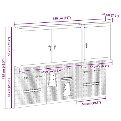 Werkzeugschrank-Set 5 pcs Schwarz Pulverbeschichteter Stahl