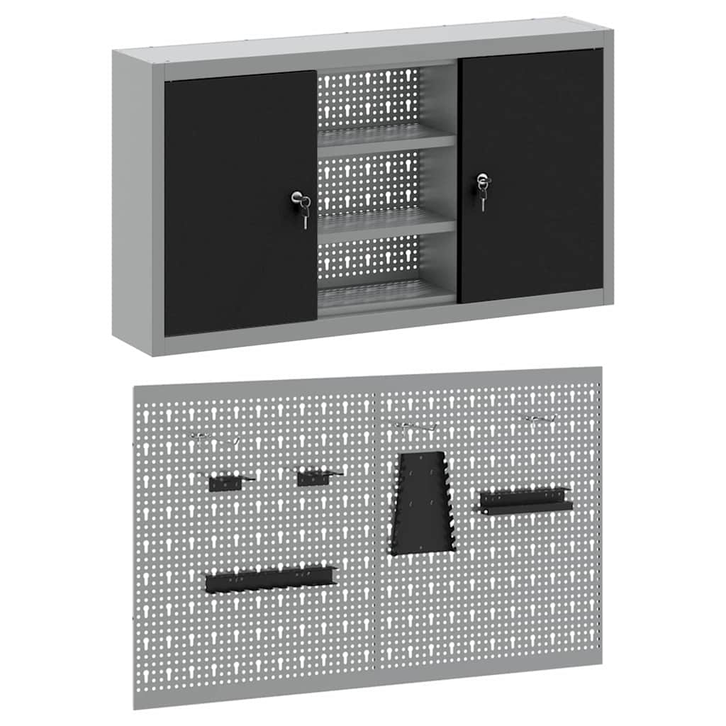 Werkzeugschrank-Set 3 pcs Schwarz Pulverbeschichteter Stahl