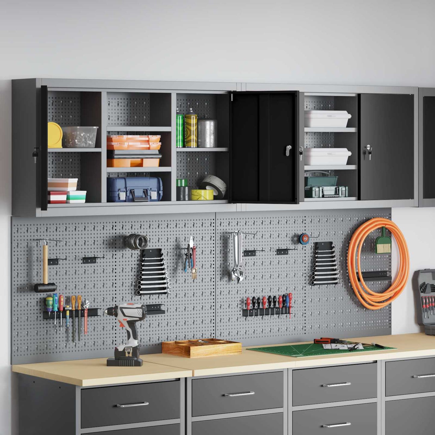 Werkzeugschrank-Set 6 pcs Schwarz Pulverbeschichteter Stahl