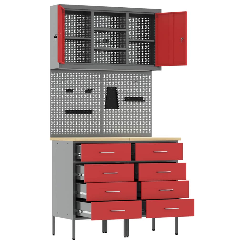 Arbeitsschrankset mit Schubladen mit Regal 5 pcs Rot
