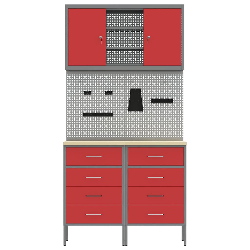 Arbeitsschrankset mit Schubladen mit Regal 5 pcs Rot