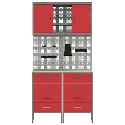 Arbeitsschrankset mit Schubladen mit Regal 5 pcs Rot