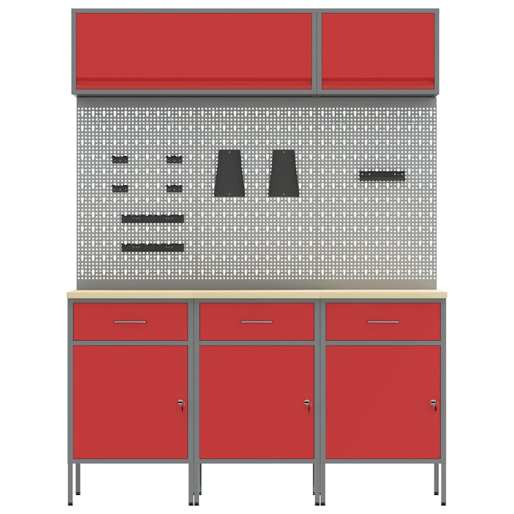 Arbeitsschrankset mit Schubladen mit Speicher 8 pcs Rot