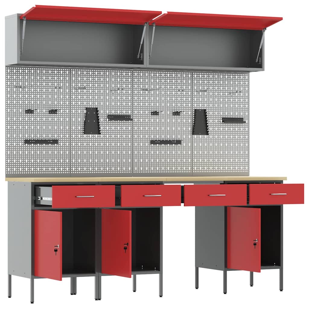 Arbeitsschrankset mit Schubladen mit Speicher 10 pcs Rot