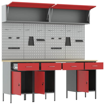 Arbeitsschrankset mit Schubladen mit Speicher 10 pcs Rot