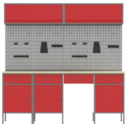 Arbeitsschrankset mit Schubladen mit Speicher 10 pcs Rot